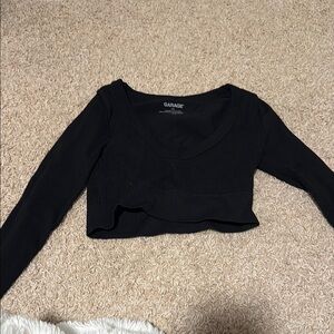 Garage Black Fitted Long Sleeve Crop Shirt